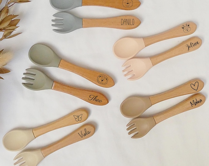 Children's cutlery, silicone, personalized, baby spoon