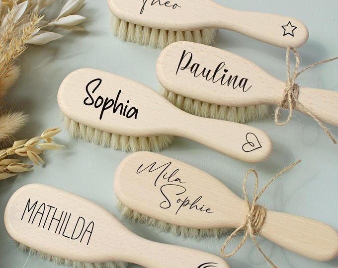 Personalized baby hairbrush, soft baby brush, wooden brush with name, gift for newborns
