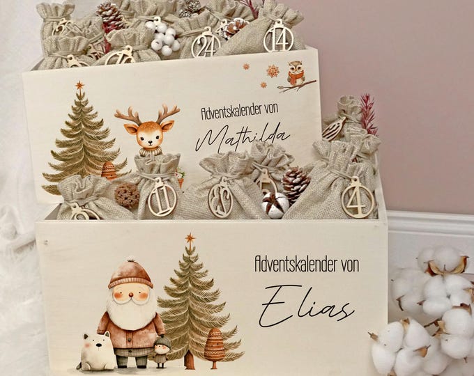 Advent calendar, Advent box, personalized, Advent calendar bags, Advent bags, for filling, wood