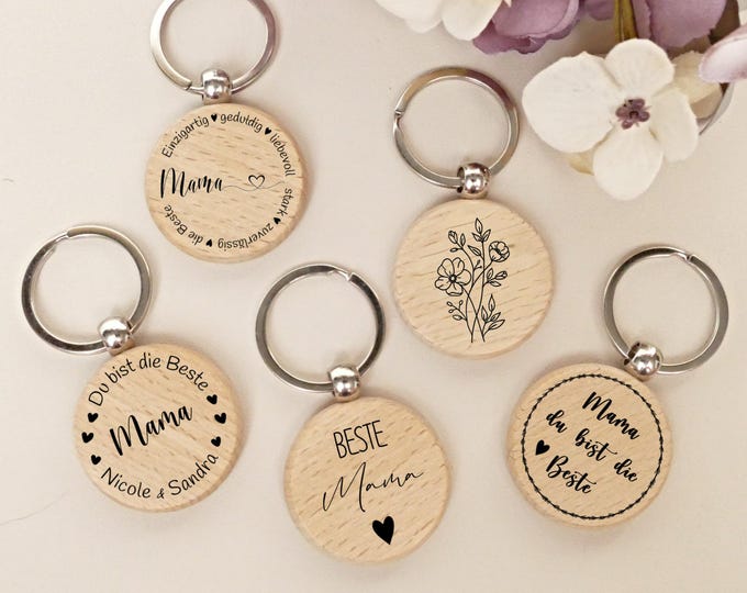 Personalized wooden keychain, Mother's Day, small thank you gift, pendant, round, little something, Mother's Day present, midwife, girlfriend