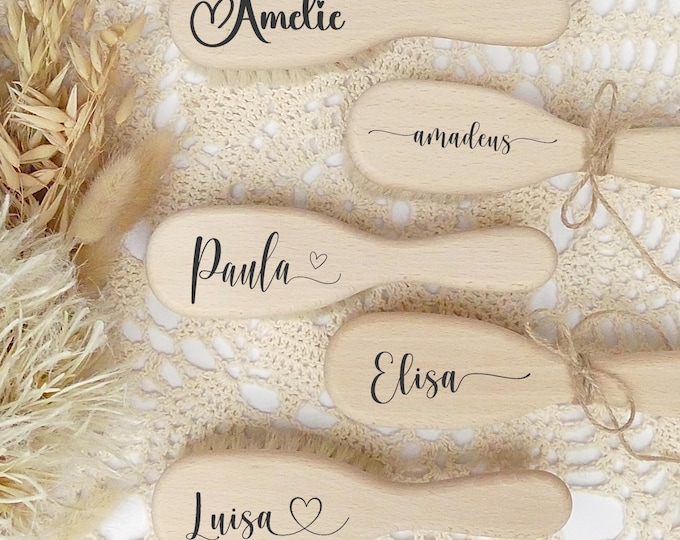 Personalized baby hairbrush, brush for babies, goat hair, wooden brush, birth gift, FSC-certified wood, baptism gift