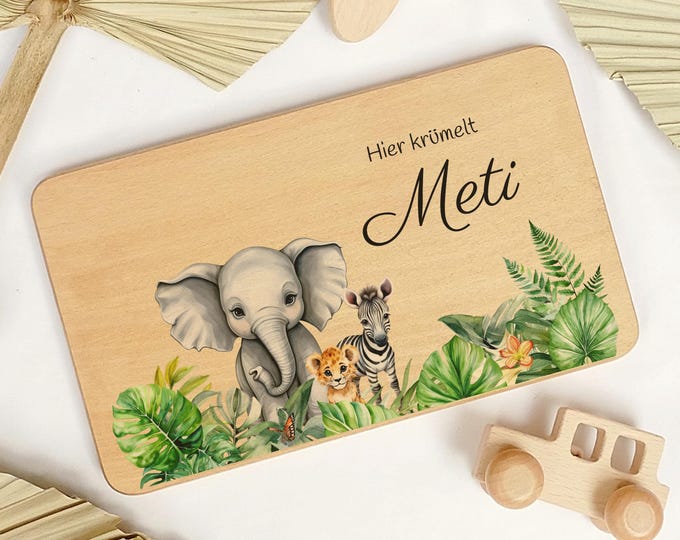 Breakfast board, children, personalized, birthday gift, breakfast board, board, wooden board, jungle, elephant, lion