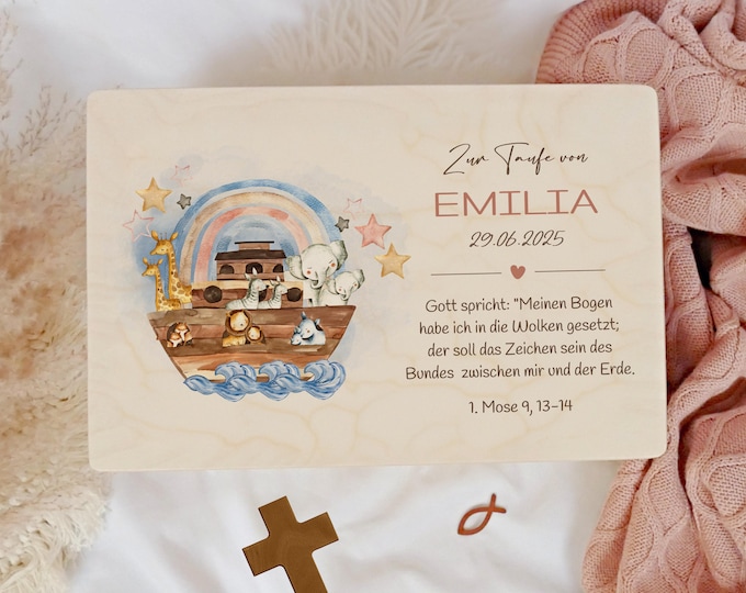 Christening gift, memory box, personalized, gift for baptism, Noah's Ark, memory box, wooden box for memories, christening box, baby