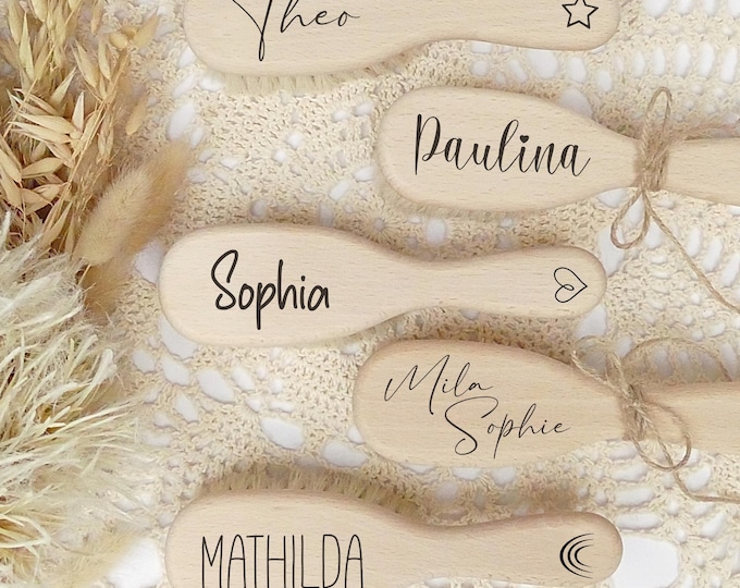 Personalized baby hairbrush, baby brush, brush for babies, goat hair brush, wooden brush, birth gift, FSC-certified wood