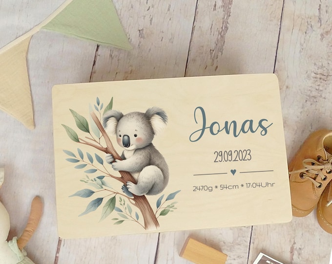 Memory box, personalized, baby, birth gift, koala, koala bear, childhood memories, FSC certified, little miracle