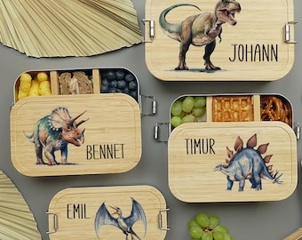Lunchbox, Dinosauria, gepersonaliseerd, kinderen, jongens, lunchbox, broodtrommel, bamboe en roestvrij staal, lunchbox, cadeau voor schoolinschrijving