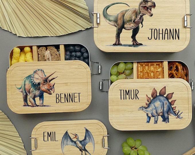 Lunch box, Dinosauria, personalized, children, boys, lunch box, bread box, bamboo and stainless steel, lunch box, gift for school enrollment