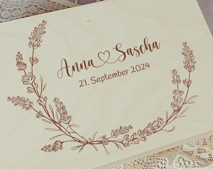Memory box, personalized, wedding gift, wedding gift, memory box, flower wreath, wreath, wooden box for memories