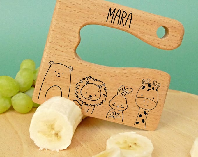 Montessori knife, children's knife, wooden knife with engraving, practice knife, personalized, kitchen helper for children, children's cutlery with name