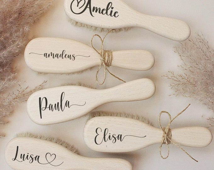 Personalized baby hairbrush, soft baby brush, wooden brush with name, gift for newborns