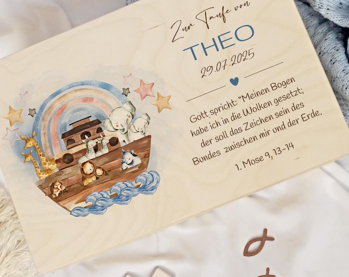 Christening gift, memory box, personalized, gift for baptism, Noah's Ark, memory box, wooden box for memories, christening box, baby