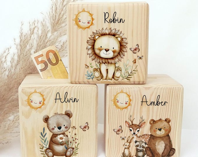 Money box, children, wood, personalized, wooden money box, children's money box with name