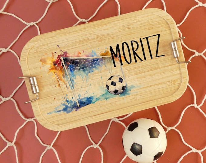 Lunch box, football, personalized, children, boys, lunch box, bread box, bamboo and stainless steel, lunch box, gift for school enrollment