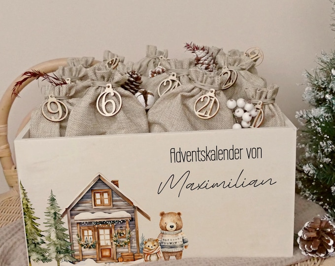 Personalized Advent calendar to fill, Advent box, children, Advent bags, Personalized Advent box, Advent calendar bags