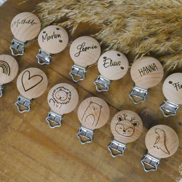 Holzclips, Clips, Motivclip, personalisiert mit Name, Verschluss, 30mm