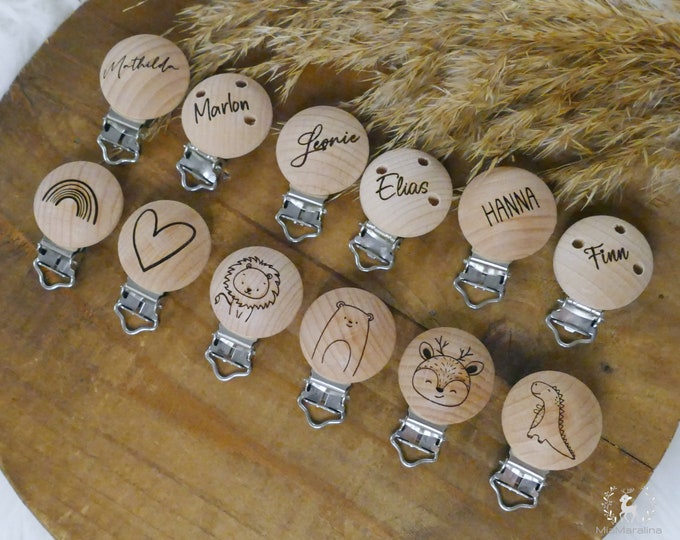 Holzclips, Clips, Motivclip, personalisiert mit Name, Verschluss, 30mm