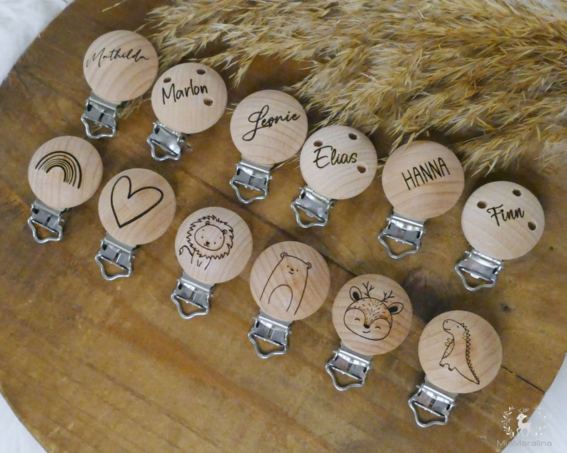 Holzclips, Clips, Motivclip, personalisiert mit Name, Verschluss, 30mm Bild 1