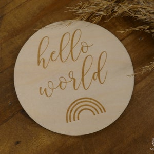 Milestone card, hello world, wooden disc image 4