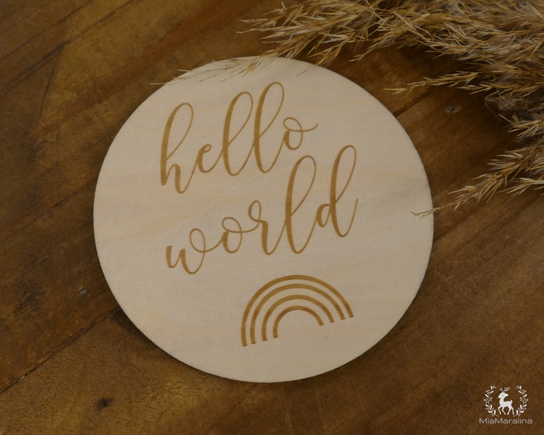 Milestone card, hello world, wooden disc image 4