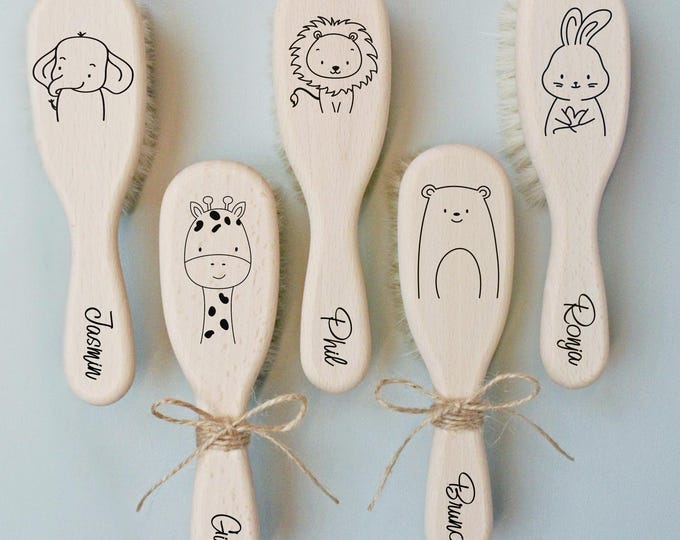 Personalized baby hairbrush, soft baby brush, wooden brush with name, gift for newborns
