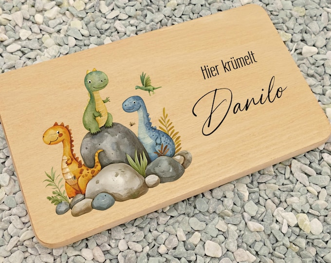 Breakfast board, personalized, children, dino, dinosauria, with name, gift for boys, wooden board, breakfast board, board, wooden board