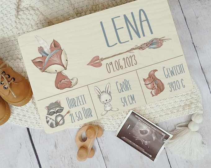 Memory box, personalized, baby, birth gift, forest animals, fox, childhood memories, FSC certified, little miracle