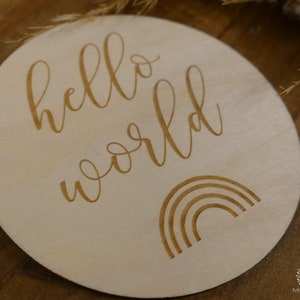 Milestone card, hello world, wooden disc image 3