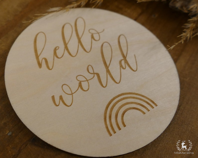 Milestone card, hello world, wooden disc image 3