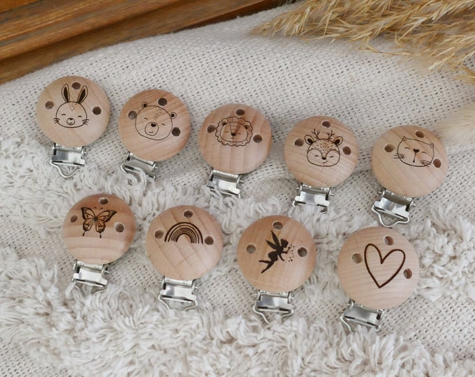 Holzclips, Clips, Motivclip, personalisiert mit Name, Verschluss, 30mm