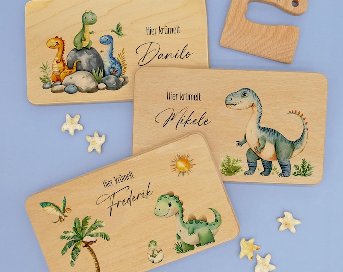 Breakfast board, Dino, personalized, children, breakfast board, snack board, wooden board, wooden board, Montessori knife, Dinosauria