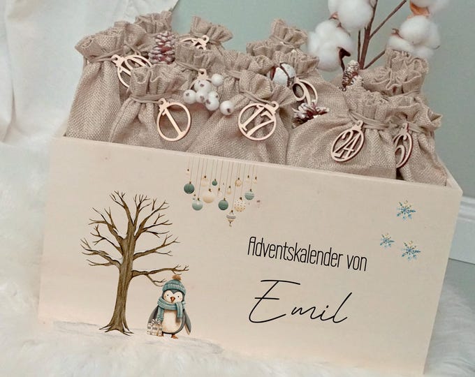 Advent calendar, Advent box, personalized, Advent calendar bags, Advent bags, wood
