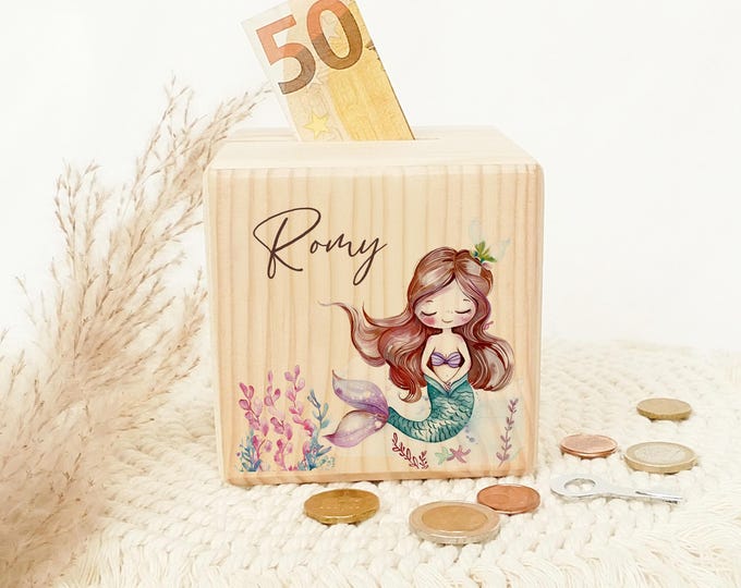 Children's wooden money box, personalized, wooden money box with name, personalized children's money box, metal lock with key, girls