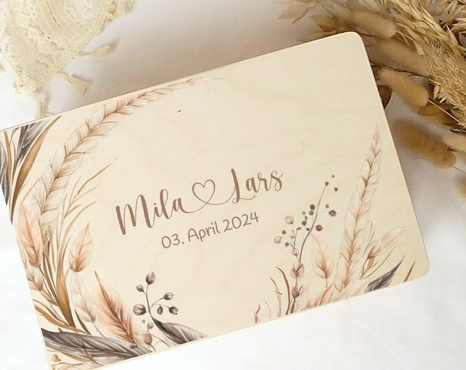 Memory box, personalized, wedding gift, wedding gift, memory box, dried flowers, pampas, wooden box for memories
