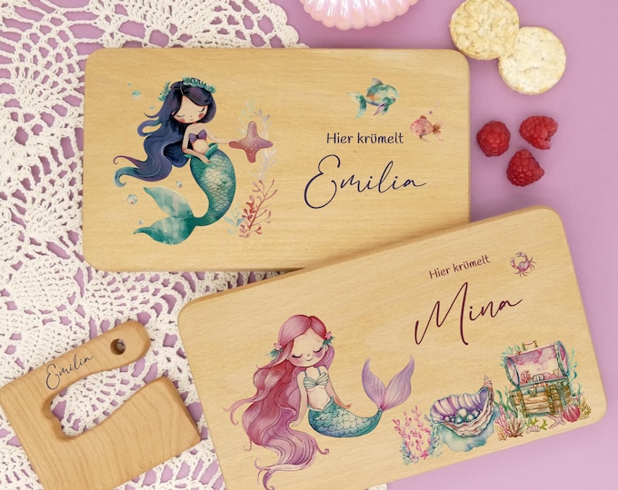 Breakfast board, mermaid, children, personalized, breakfast board, wooden board, Montessori knife, birthday gift