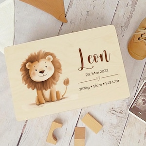 Caja de recuerdos, personalizada, bebé, regalo de nacimiento, león, recuerdos de infancia, certificado FSC, pequeño milagro