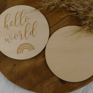 Milestone card, hello world, wooden disc image 2