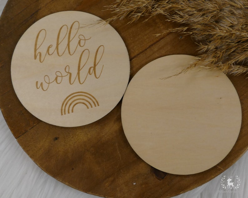 Milestone card, hello world, wooden disc image 2