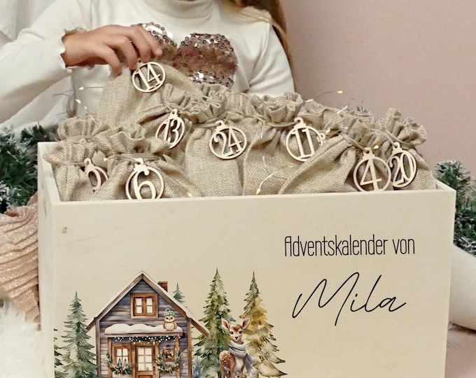 Advent calendar, Advent box, personalized, Advent calendar bags, Advent bags, wood