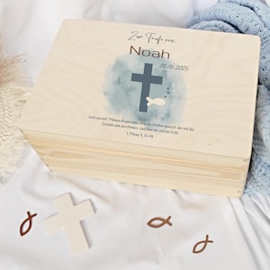 Caja de recuerdos, regalo de bautizo, personalizada, caja de recuerdos de bebé, regalo de bautizo, Arca de Noé, arcoíris, cruz, caja de bautizo, caja de madera