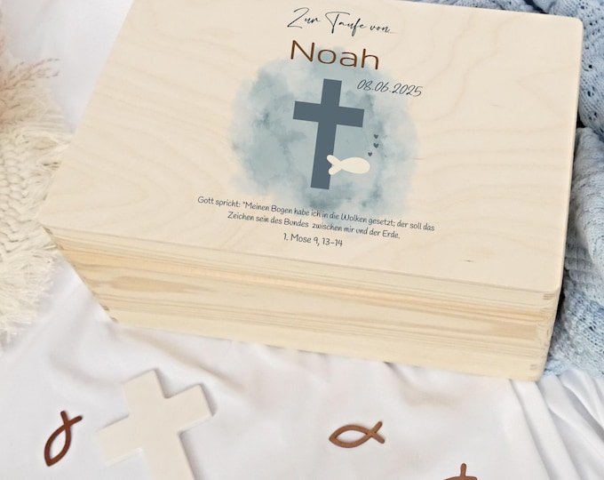 Memory box, baptism gift, personalized, baby memory box, baptism gift, Noah's Ark, rainbow, cross, baptism box, wooden box