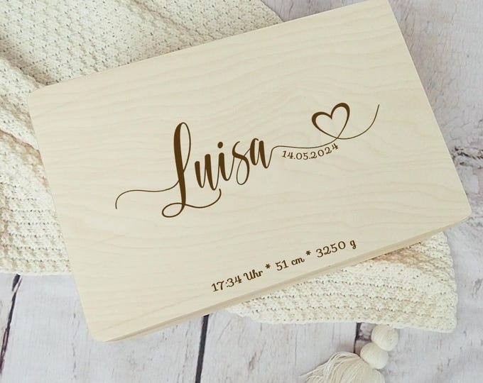 Memory box, baby, personalized, memory box, birth gift, simple, name, childhood memories, FSC certified, heart