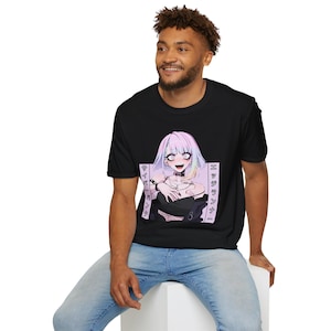 Kawaii Anime Waifu Tshirt, Aesthetic Vaporwave Cyberpunk T Shirt, Japanese Writing Tee, Goth Pink Hair Anime Girl Shirt