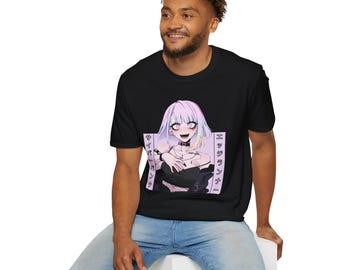 Kawaii Anime Waifu Tshirt, Aesthetic Vaporwave Cyberpunk T Shirt, Japanese Writing Tee, Goth Pink Hair Anime Girl Shirt