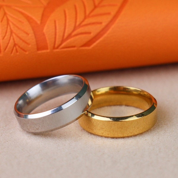 Anillo de acero inoxidable de oro/plata de 6 mm grabado personalizado, anillo unisex, anillo de acero inoxidable, anillo grabado personalizado, anillo de regalo personalizado