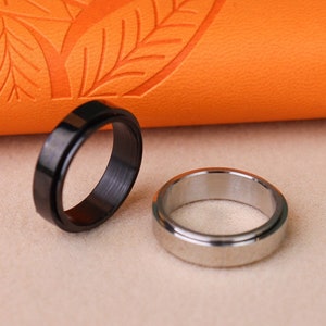 Custom Engraved 6mm Black/Silver Steel Spinner Ring, Anti anxiety Unisex Ring, Stainless Steel Ring, Spinner Ring,Custom Engraved Ring