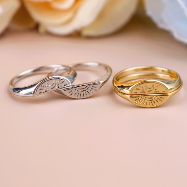 Sun and moon matching rings, promise rings, couples ring, best friend rings, friendship rings, long distance relationship rings, lovers