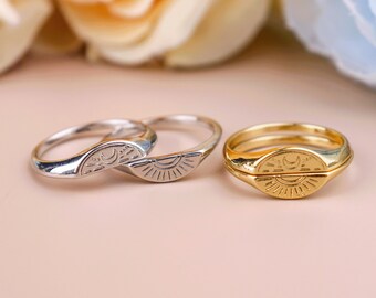 Sun and moon matching rings, promise rings, couples ring, best friend rings, friendship rings, long distance relationship rings, lovers