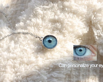 Gepersonaliseerde oog ketting-gepersonaliseerde oog Iris ketting met ketting-sieraden op maat-menselijke ogen aangepaste cadeau-verjaardag geschenken-huisdier sieraden