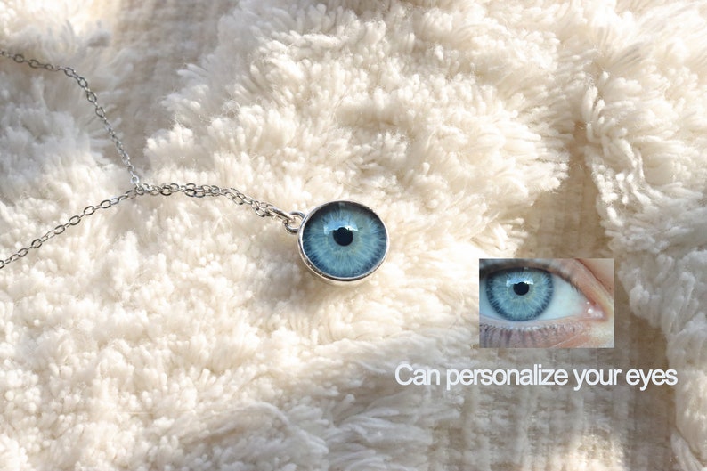 Collana occhio personalizzata-Collana occhio iris personalizzato con catena-gioielli occhi umani personalizzati regalo personalizzato-regali anniversario-gioielli per animali domestici immagine 1