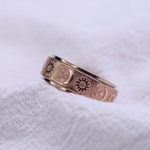 Fidget Sonne Mond Stern Ring, Angst Frau Schmuck, Spinner Anti Stress Jahrestag beste Freundin Geschenk, Unisex, Luxus Ring,Geschenk für sie Rose Gold